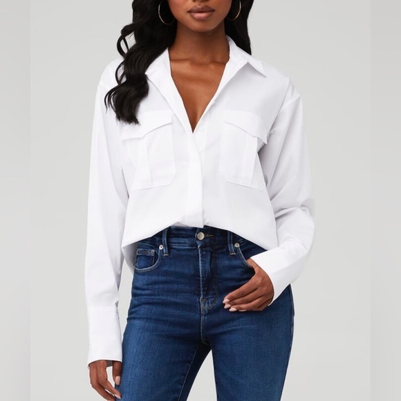 Good American The Good Shirt button up long sleeve white SZ XL patch pockets - Picture 1 of 12